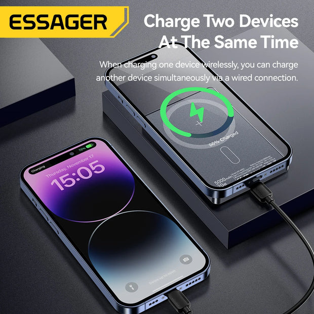 Essager Thin Wireless Power Bank Magnetic 20W 5000mAh Portable Fast Charging External Battery for Magsafe For iPhone 16 15 14 13