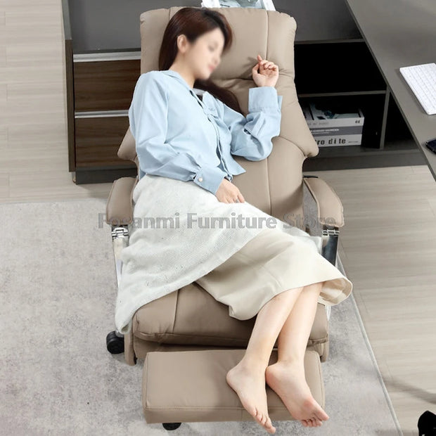 Ergonomic Office Chair With Footrest Adjustable Lumbar Support Angle Computer Chair Soft Comfortable Leather Chair For Gaming