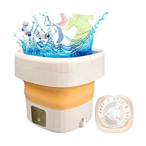 Mini Foldable Portable Small Bucket Washing Machine with Touch Screen and Drainer Basket for Camping, Apartment US Plug