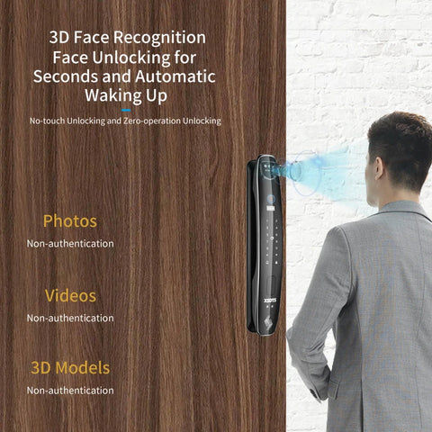 3D Face Smart Door Lock Security Camera Monitor Intelligent Fingerprint Password Biometric Electronic Key Unlock