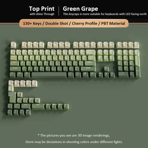 135 Keys Gradient Green Shine Through Keycaps Side Printed PBT Double Shot Keycaps OEM Profile for MX Switches Gaming Keyboards