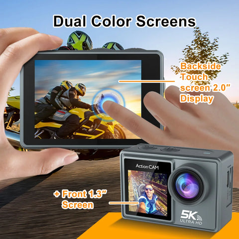 5K Action Camera 4K60FPS Dual IPS Touch LCD WiFi 170° 30M Waterproof 5X Zoom Anti-shake Sports Camera With Remote Control