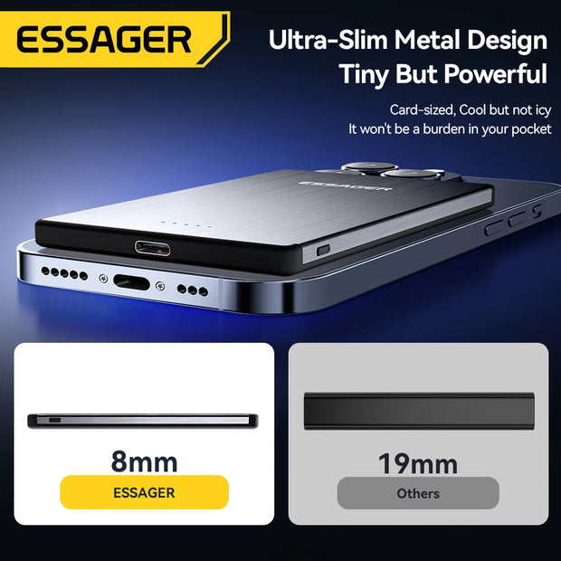 Essager PD 20W Magnetic Wireless Charging Bank 5000mAh External Battery Charger For iPhone 15 14 13 Pro Max Thin Charging Bank