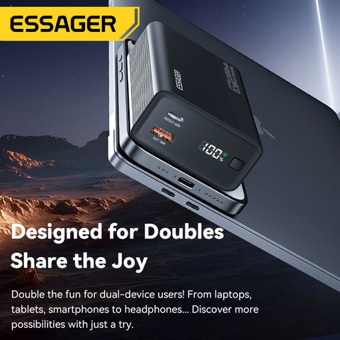 Essager Power Bank 20000mAh Portable PD 65W Fast Charging Mobile Phone External Battery Powerbank For Phone Laptop Tablet Mac