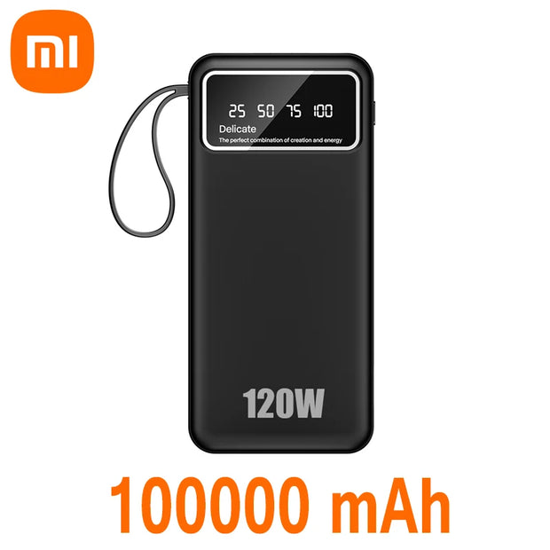 Xiaomi Powerbank 200000mah Fast Charging Large Capacity Built-in Cable Portable Powerbank Spare External Battery Power Bank New