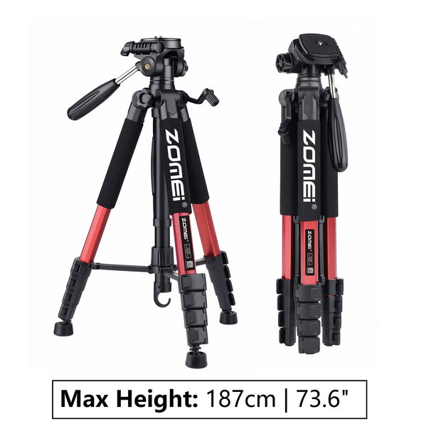 187cm/73.6in Tall Zomei Aluminum Alloy Portable Tripod for Camera DSLR Canon Nikon, 360 Degree Panorama Photography Phone Stand