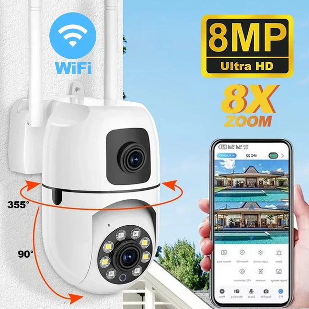 8MP Dual Lens Dual Screen WIFI Surveillance Camera IP Cameras Wireless Outdoor Auto Tracking Night Vision 8X Digital Zoom CCTV