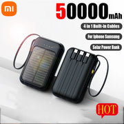 Xiaomi 50000mAh Capacity Solar Power Bank 4 in 1 Built in Cables Comes with LED Lights for Huawei Xiaomi Samsung Apple 2024New