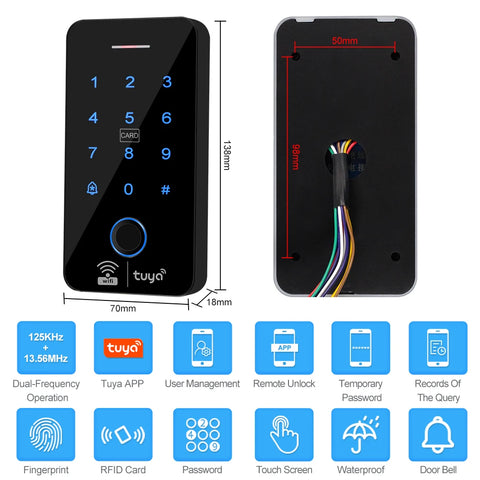 Waterproof Bluetooth Wifi Tuya Fingerprint Access Controller RFID Keyboard Touch Keypad System WG26 Smart APP Remote Door Opener