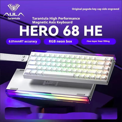 AULA New HERO 68HE INSTOCK Magnetic Switch Gaming Keyboard E-sports Custom RGB Mechanical Wired Keyboard Ergonomics Accessories