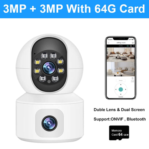 Smar 6MP WiFi Camera with Dual Screens Two-Way Audio Baby Monitor Indoor PTZ IP Cameras CCTV Surveillance Home Security ICSee