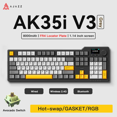 NEW Ajazz AK35I V3 MAX Tri-mode Wired Bluetooth Wireless Gaming Keyboard Gasket Full Key Hot Swap 104 Keys Customized Keyboard