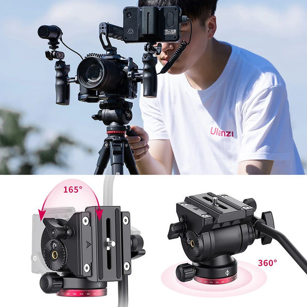 Ulanzi OMBRA 1.6M Video Travel Tripod 360° Panorama Fluid Drag Pan Tripod Max Load 6KG Arca Swiss Plate for DSLR Camera