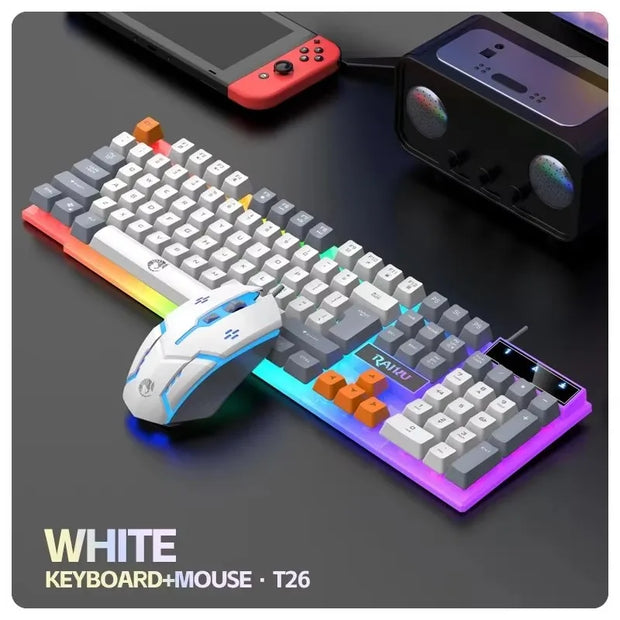 RAIKU T26 Wired 104 Keys Membrane Keyboard And Mouse Suit Kinds of Colorful Lighting Gaming and Office For Windows and IOS