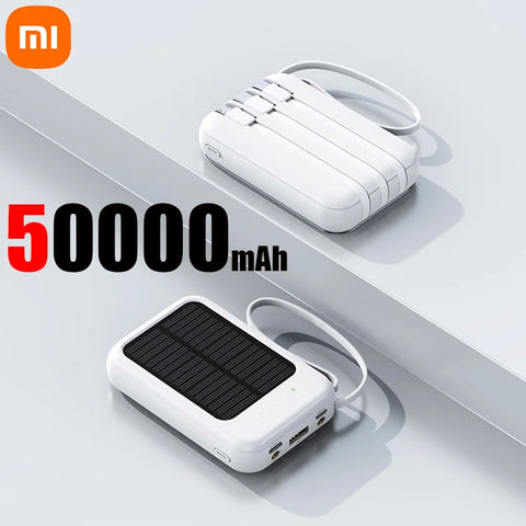 Xiaomi 50000mAh Capacity Solar Power Bank 4 in 1 Built in Cables Comes with LED Lights for Huawei Xiaomi Samsung Apple 2024New