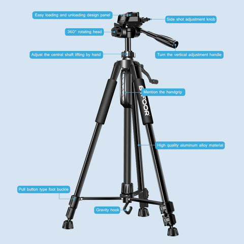 55” 140CM Travel Digital Camera Tripod Professional  Aluminum Tall Phone Stand With Quick Plates Mount Pan Head For DSLR SLR