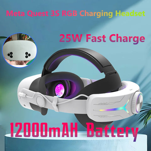 12000mAh Battery Pack Head Strap for Meta Quest 3s VR Accessories 2024 Oculus Quest 3 S RGB Eilte Halo Headstrap 25W Fast Charge