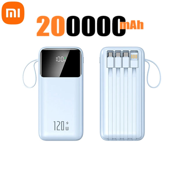 Xiaomi Hot 200000mAh 120W Power Bank Super Fast Charging Powerbank Portable Mobile Power With 4 Wire for iPhone Samsung HUAWEI