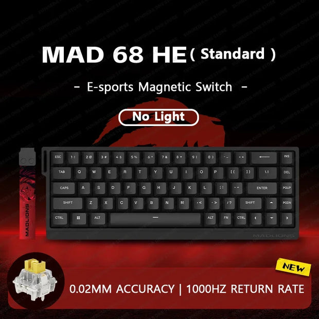 Madlions Mad 60he Mad 68he Wired Mechanical Keyboard Gaming Magnetic Switch RT 0.02mm 8K Polling Rate RGB Hotswap Keyboard