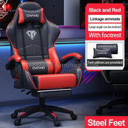 Leather Recliner Gaming Chair with Headrest and Waistrest Ergonomic Office Computer Armchair Adjustable Swivel Gamer Desk Chairs