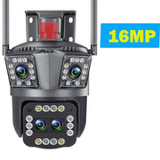 16MP 8K WiFi Camera Outdoor 12X Zoom 360° Surveillance Three Screen CCTV Security Protection 6K 12MP Video Street Camera