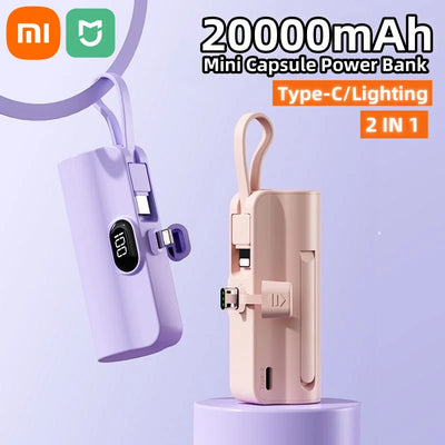 Xiaomi 20000mah Mini Power Bank 2 In 1 Capsule Portable Fast Charger External Battery Plug Play Type-C For Iphone Huawei