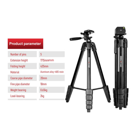 KINGJOY VT-688 675-inch Tripod Stand Desktop Tripod Stand 2kg Payload 1/4"Screw Pan Tilt Ballhead Phone Clip for Live Streaming