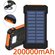 200000mAh Portable Solar Power Bank External Battery Fast Charging Waterproof Powerbank with SOS Flashlight Poverbank for Xiaomi