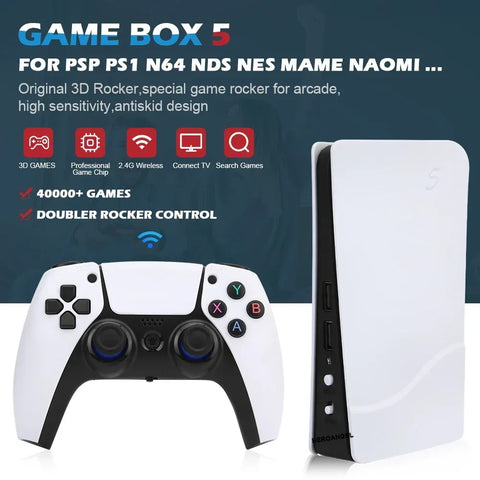 NEW GB5 Video Game Console 64GB/128GB 40000 Free Games HD TV Game Box 5 Two Gamepads For PS1/PPSPP/MAME Arcade Gaming Stick