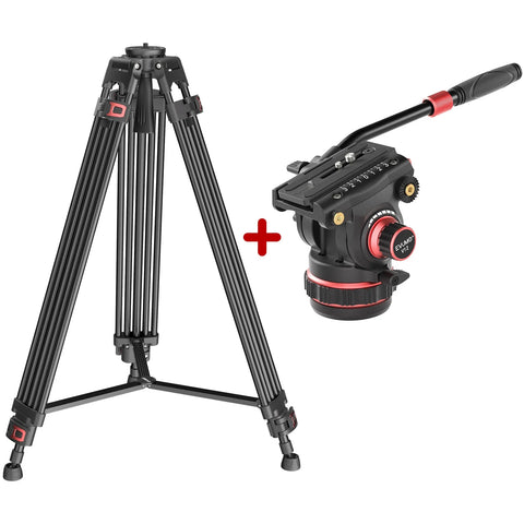 EVUMO DF6 Professional Video Tripod Stand 74'' Metal Heavy Duty Panorama Head 3Section Load 22lb/10kg for DSLR Camera Camcorder