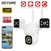 6K 12MP WiFi Surveillance Camera, 3 Lens 3 Screens,10X Digital Zoom, AI Human Detect, 8mp Outdoor Security PTZ IP Cameras