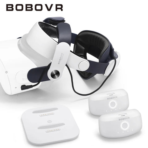 BOBOVR M2 Plus Head Strap Twin Battery Combo Compatible with Meta Quest 2 VR Power Charger Station/Dock with 2 B2 Battey Packs