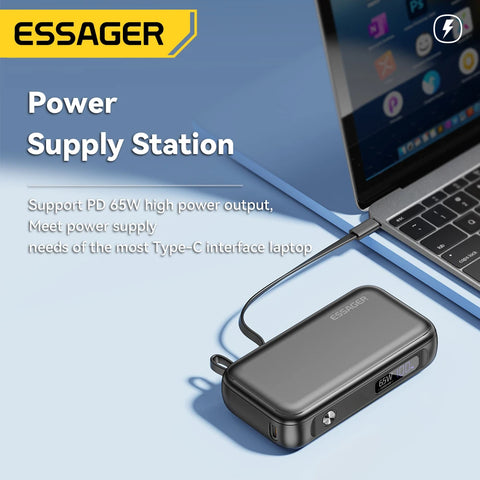 Essager Power Bank Portable 15000mAh in With USB C Cable External Spare Battery Pack for iPhone iPad Macbook 65W Fast Charger