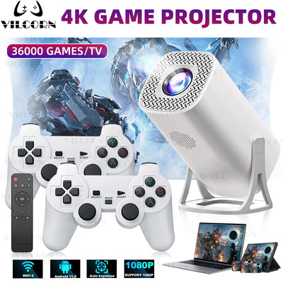 VILCORN S40MAX 4K Game Projector Retro Drive 36000+ Video Games Emulator Console for PS1/SEGA Portable Home Theater Dual System