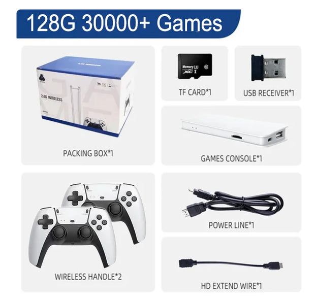 Wireless Retro Game Console 4K Game Stick 128G 30000+ Games HD Output Gaming System 23 Emulators Plug Play TV Video Game