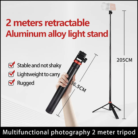 MT-79 Tripod Extendable Tripod with 1/4'' Screw for DSLR Camera Smartphone Fill Light Microphone