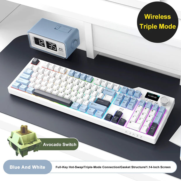 NEW Ajazz AK35I V3 MAX Tri-mode Wired Bluetooth Wireless Gaming Keyboard Gasket Full Key Hot Swap 104 Keys Customized Keyboard