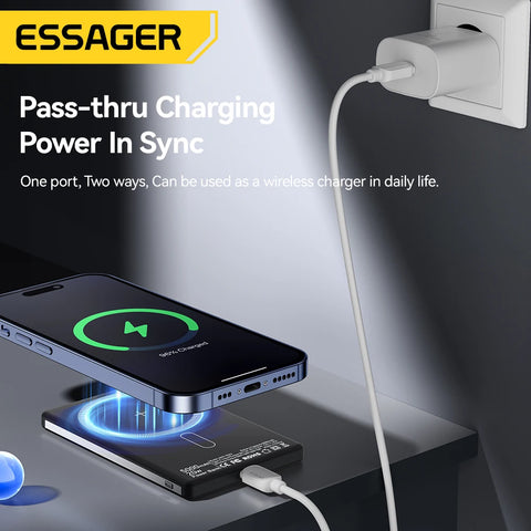 Essager PD 20W Magnetic Wireless Charging Bank 5000mAh External Battery Charger For iPhone 15 14 13 Pro Max Thin Charging Bank