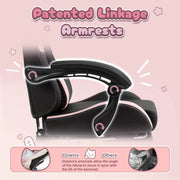 Cute Gaming Chair With Cat Ears And Massage Lumbar Support, Ergonomic Computer Chair With Footrest And Headrest