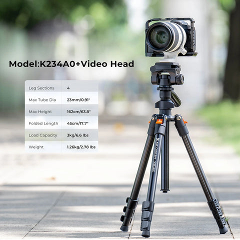 K&F Concept 64inch/162cm Video Tripod Lightweight Aluminum Tripods for Photography Live Streaming DSLR Camera Phone Holder Stand