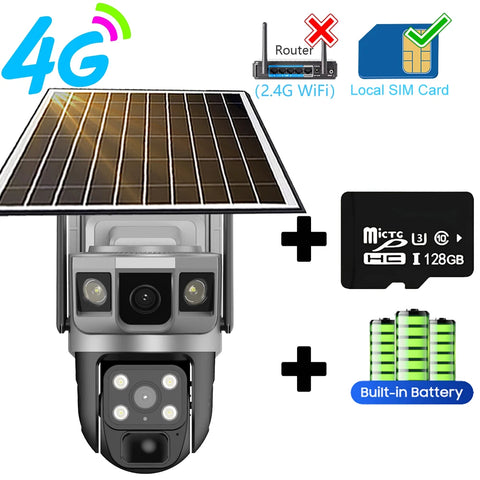 6K 12MP Solar Camera 4G SIM Card WiFi Smart Home Security Protection Outdoor IP Wireless Waterproof Video Surveillance Cameras