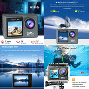 5K 4K60FPS Action Camera Dual IPS Touch LCD DVR EIS 170° 30M Waterproof 5X Zoom Sport Camera With Wireless Mic&Remote Control