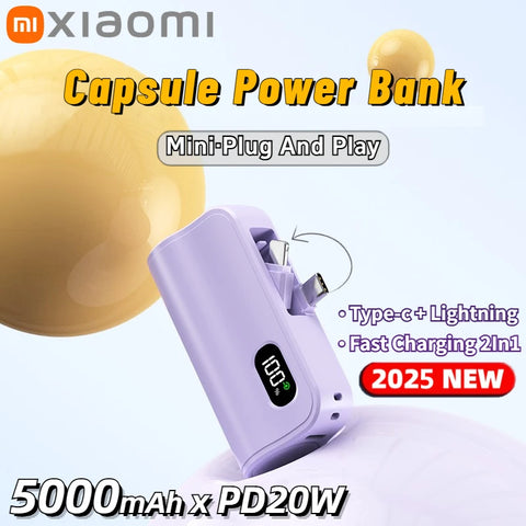 Xiaomi Mini Power Bank 5000mAh Capsule PowerBank 20W Fast Charging External Battery With Foldable Plug for iPhone Android 2025