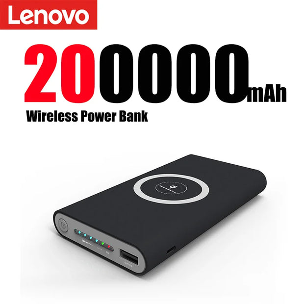 Lenovo 200000mAh External Battery Power Bank Two-Way Wireless Fast Charge Powerbank Portable Charger Type-C For iPhone Samsung