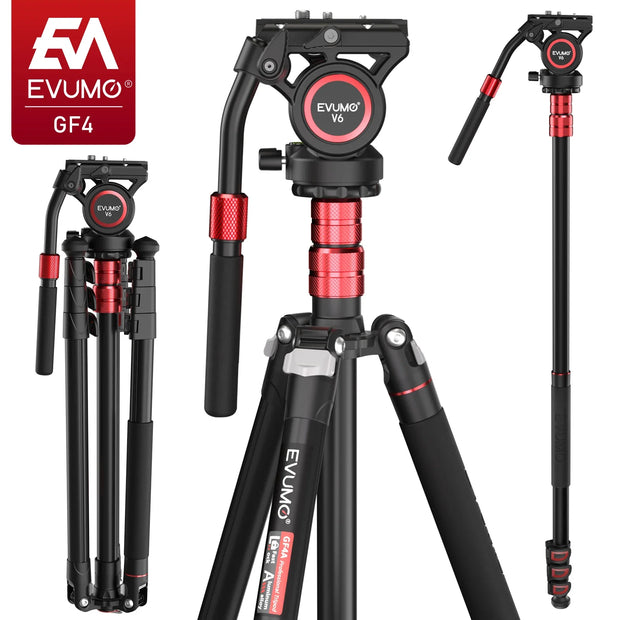 EVUMO GF4 2M Camera Tripod Stand Aluminum Alloy 360° Horizontal Fluid Head Tripod Max Load 12kg Arca Swiss Plate for DSLR Camera