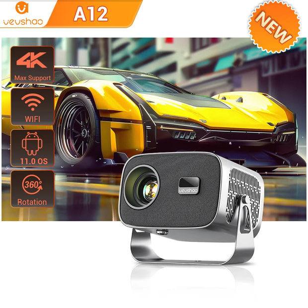 VEVSHAO A12 Projector Mini Portable  LED Video Android 11.0 WIFI 6 Mirror SmartPhone for 1080P 4K Video Home Cinema Projector