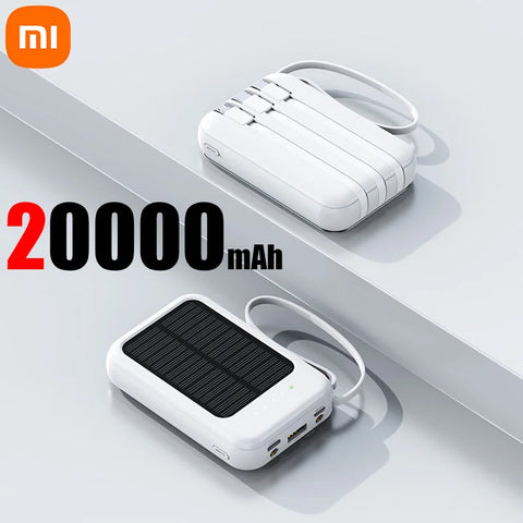 Xiaomi 50000mAh Capacity Solar Power Bank 4 in 1 Built in Cables Comes with LED Lights for Huawei Xiaomi Samsung Apple 2024New