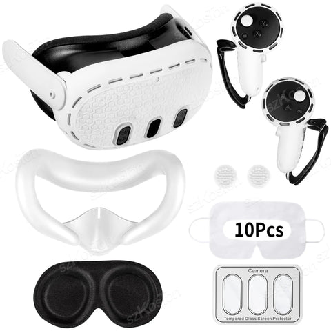 7in1 VR Accessories Kits for Meta Quest 3 Silicone Protective Cover VR Headset Lens Cap Protection Case for Meta Quest 3