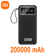 Xiaomi Powerbank 200000mah Fast Charging Large Capacity Built-in Cable Portable Powerbank Spare External Battery Power Bank New