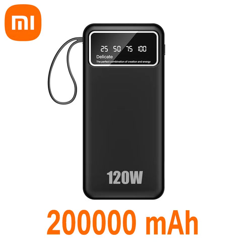 Xiaomi Powerbank 200000mah Fast Charging Large Capacity Built-in Cable Portable Powerbank Spare External Battery Power Bank New